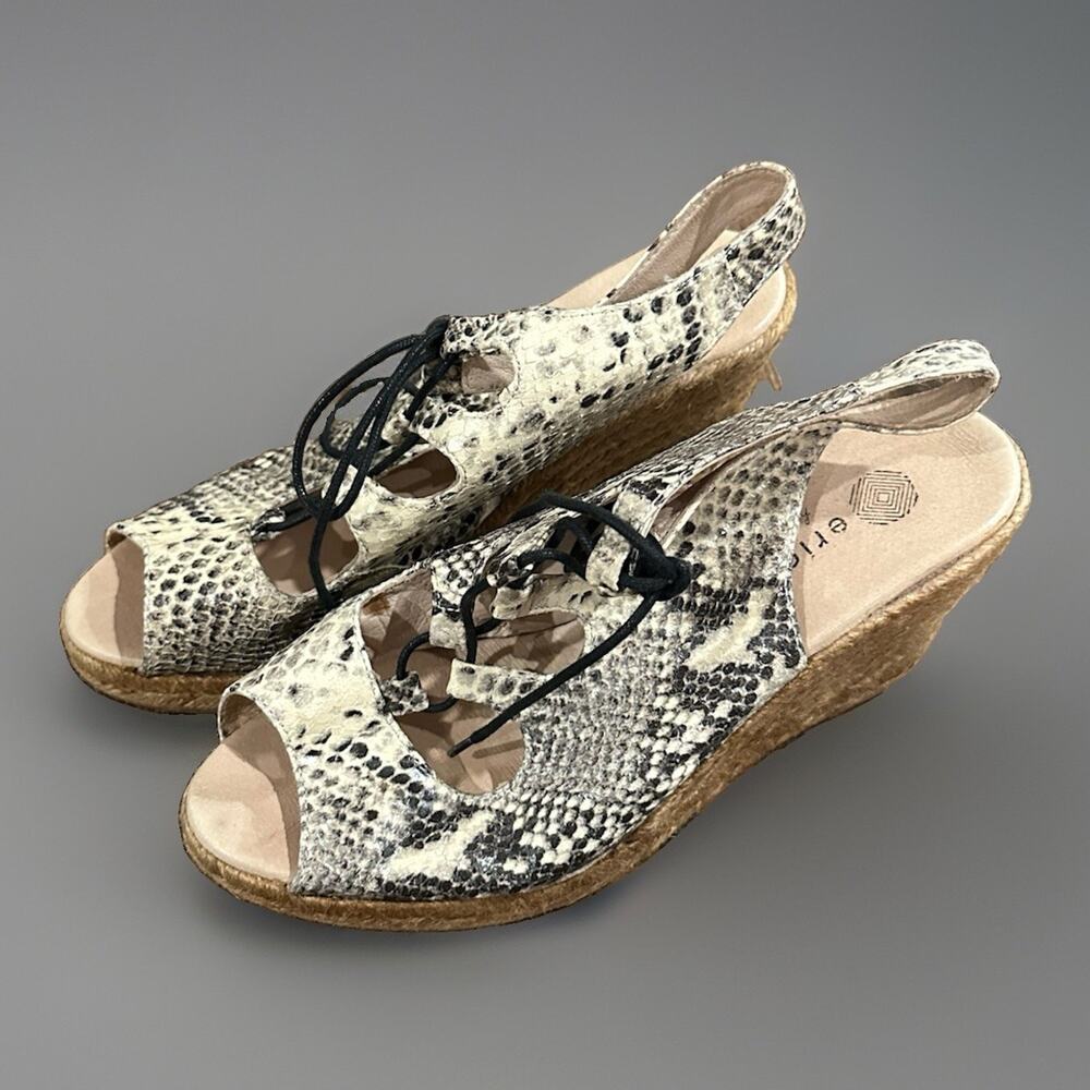 Eric Michael Snake Print Leather Open Toe Slingback Lace Up Wedge Sandals 39